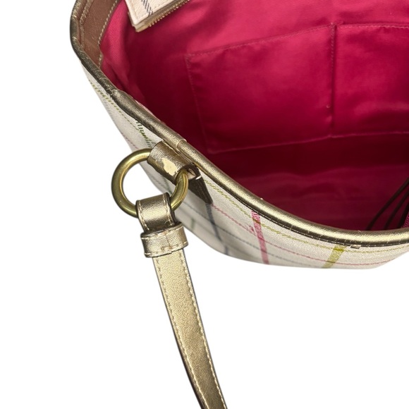 Coach Plaid Peyton Tattersall Zip Tote F20083 Multicolor Spring Bag Gold Trim - Picture 6 of 11